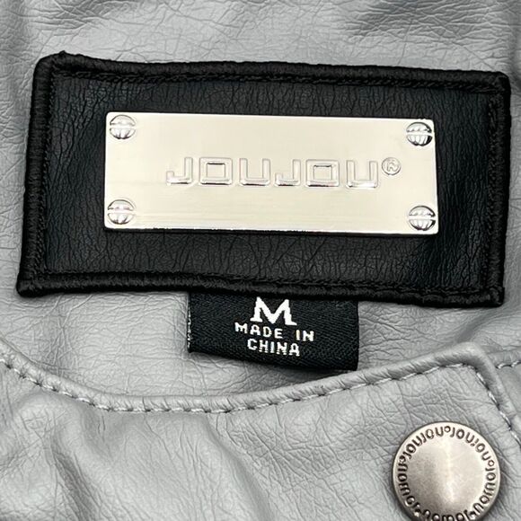 JOUJOU Women's Medium Silver Gray Faux leather Jacket Soft vegan fur lining - Picture 4 of 8